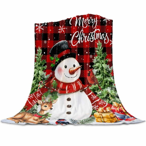 Winter Snowman Flannel Blanket for Bed,Travel and Camping, Merry Christmas Xmas Tree Elk Red Plaid Super Soft Cozy Blanket for All Seasons 40" x 60"
