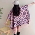 thumbnail image 3 of Women's Shawl Wrap with Tassel Open Front Retro Poncho Cape for Fall Winter (Triangle Pink), 3 of 6