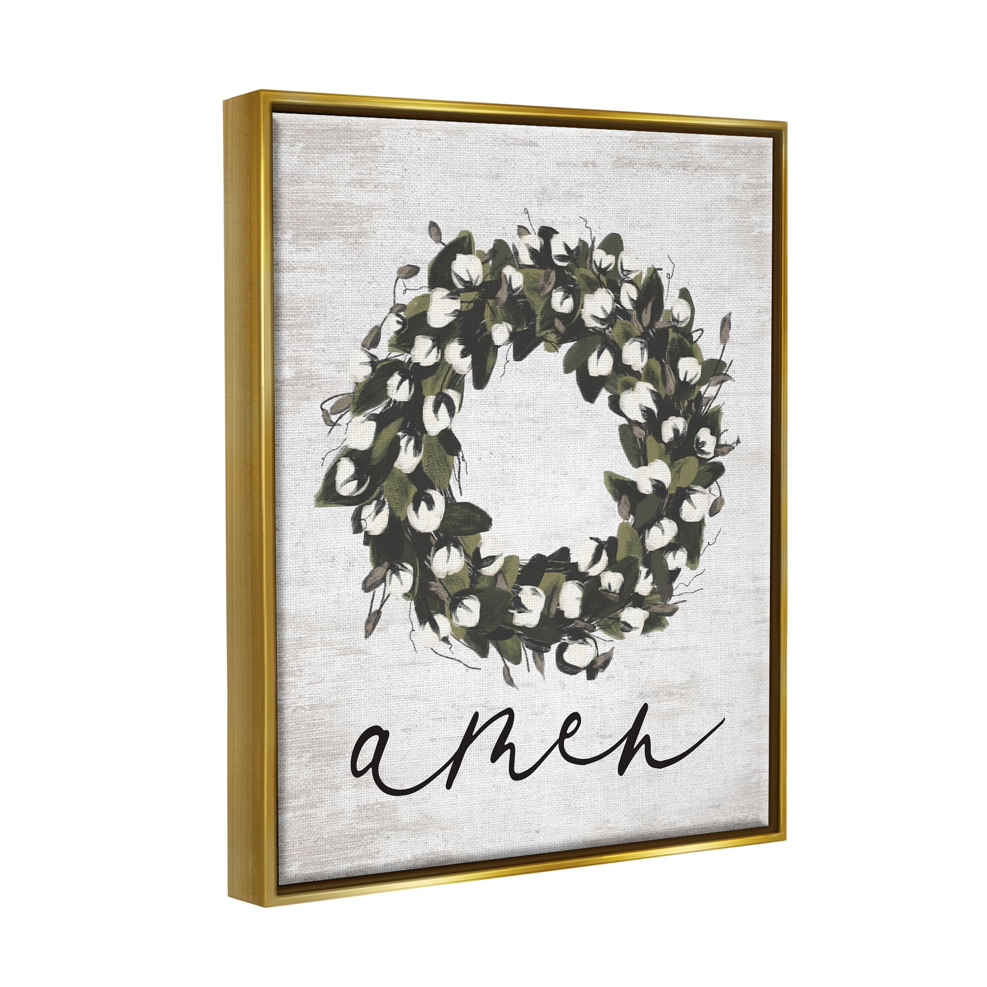 Stupell Industries Amen Country Wreath Botanical & Floral Painting Gold Floater Framed Art Print Wall Art, 25 x 31