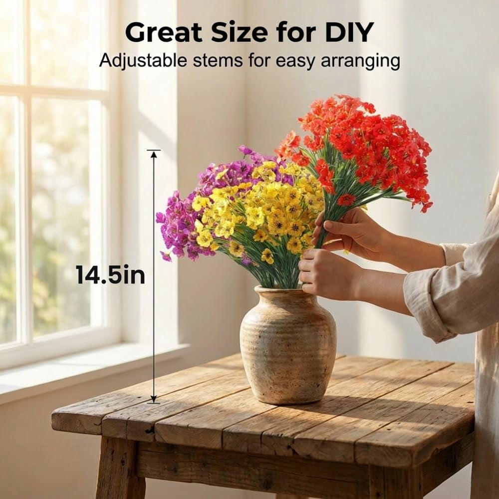 2026 New Artificial Flowers for Outdoors, Fake Flowers Plants for Indoor Outside, Fake Silk Flowers Plastic Plants for Spring Summer Garden Porch Window Box Table Vase Home Indoor Outdoor