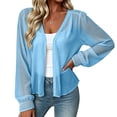 thumbnail image 2 of Vivianyo HD Women's Fall Casual Cropped Sheer Chiffon Cardigan, Womens Long Elastic Cuff Open Front Short Layering, Women's Light Blue, Sizes S-3XL, 2 of 5