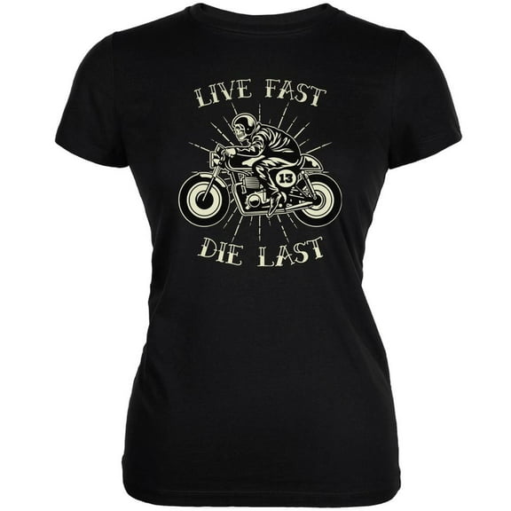Motorcycle Live Fast Die Last Black Juniors Soft T-Shirt - X-Large