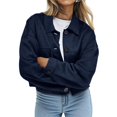 thumbnail image 3 of Chaqueta Corta de Ante Sintético para Mujer, Informal, Ligera, para Otoño e Invierno. Azul Marino L, 3 of 8