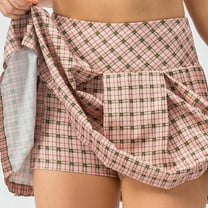 YTCAMLO Plaid Pleated Tennis Skirts for Women Athletic Stretchy Flowy Mini Skirts with Pockets School Uniform Gym Cheerleader Skirts, Pink XL
