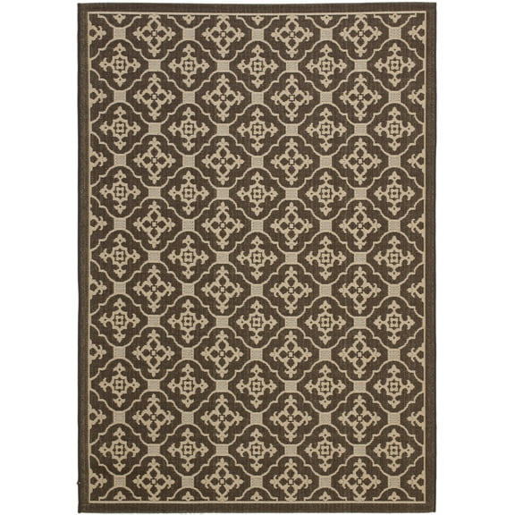 SAFAVIEH Courtyard Alastar Geometric Indoor/Outdoor Area Rug, Chocolate/Cream, 4' x 5'7"