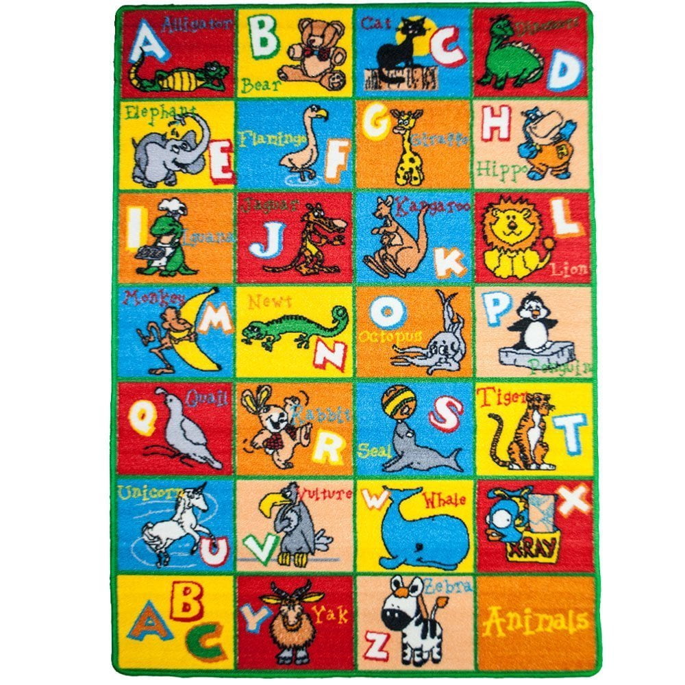 Childcraft Alphabet Friends Carpet Rectangle - Classroom Carpets 3' X 5' Children ABC Area Rug for Playroom & Nursery - Non Skid Gel Backing (39" x 56")