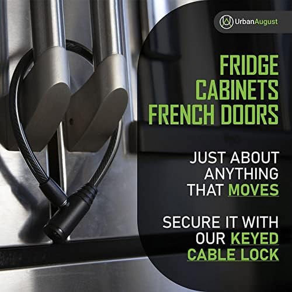 Urban August Original Fridge Lock: Multi - Functional Cable Keyed Lock, for French-Door Refrigerators and Cabinets (Small Black, 3 Pack Keyed Alike)