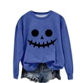 thumbnail image 5 of YVNAURA Halloween Sweatshirt for Women Letter Print Graphic Crewneck Long Sleeve Pullover Oversized Loose Fit Round Neck Spooky Season Casual Top 1 Pack, Blue,XXL, 5 of 8