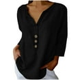 thumbnail image 5 of Spring Summer 3/4 Length Sleeve Tops for Womens Henley Neck Tees Button Down Tee Shirts Baggy Boho Dressy Shirts Plain Classic Tunic Blouses Going Out Beach Holiday Clothes, 5 of 7