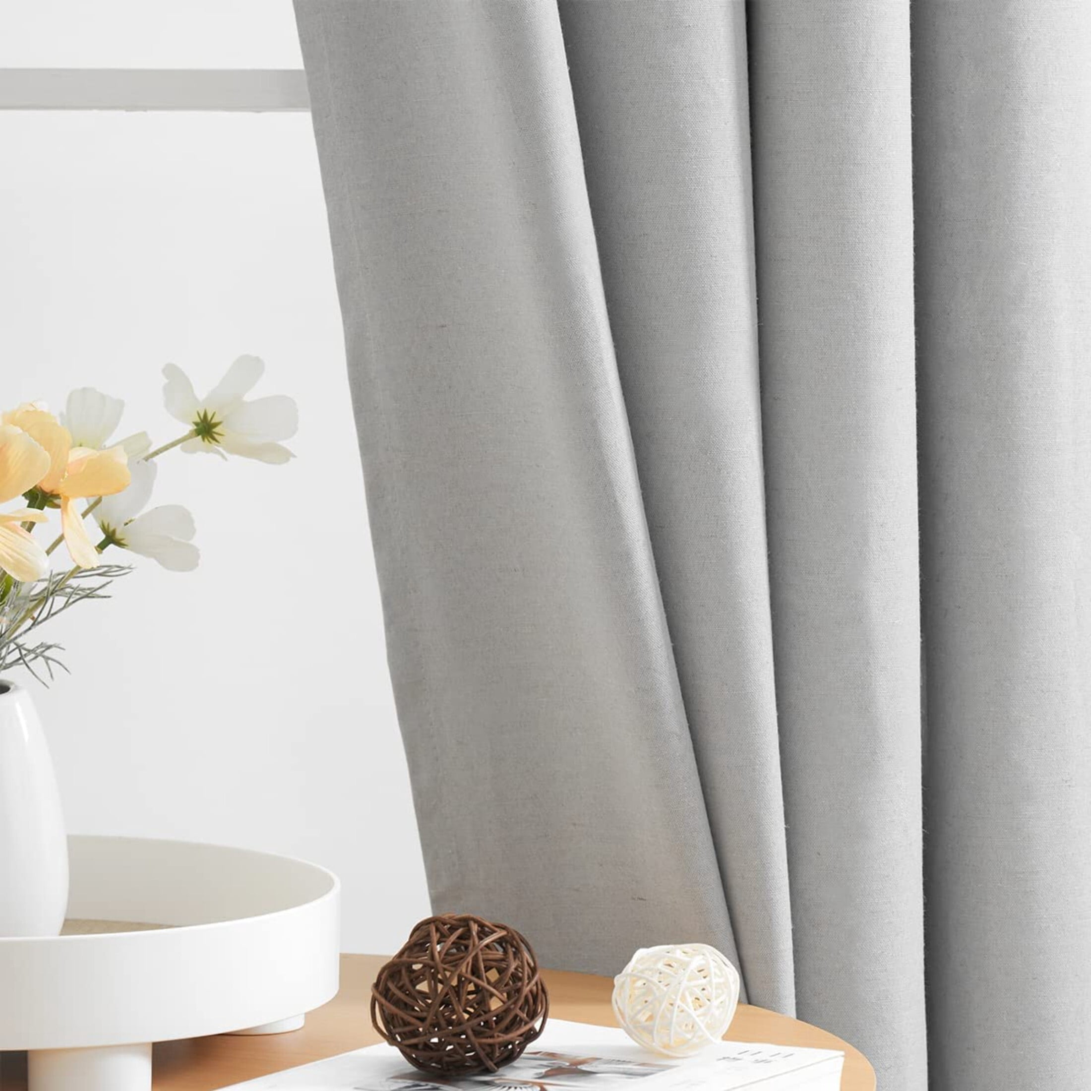 Flowpartex Gray Linen Full Blackout Energy Efficient Curtains for Bedroom Solid Thermal Insulated Window Panels Backtab Rod Pocket Drapes, 84"L×54"W 2 Pcs