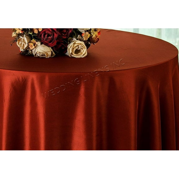 Wedding Linens Inc. 108" Round Satin Tablecloth Satin Table Cover Linens - Rust