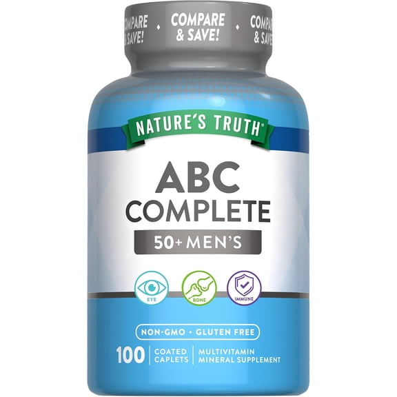 Senior ABC Complete Multivitamin For Men Over 50 Plus | 100 Caplets | Non-GMO & Gluten Free | By Nature's Truth