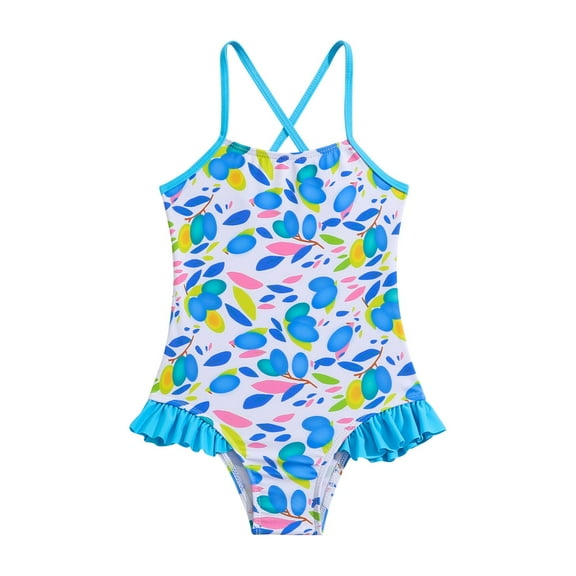 Coerni Toddler Girls Ruffle Swimsuit Cute Print One Piece Beach Quick Dry Bathing Suits Kids Pool Swimming Cover Up Tops