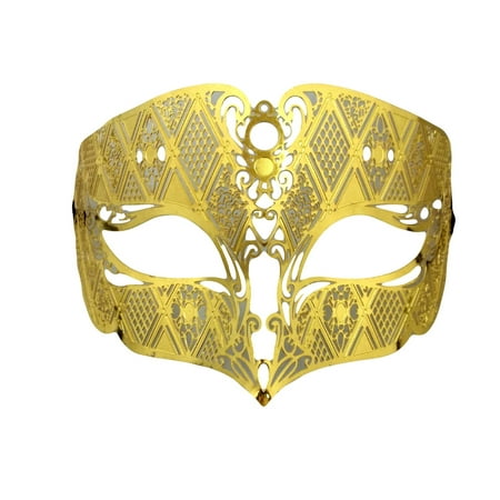 Gold Male Diamond Design Laser Cut Venetian Masquerade Metal Filigree Mask Men