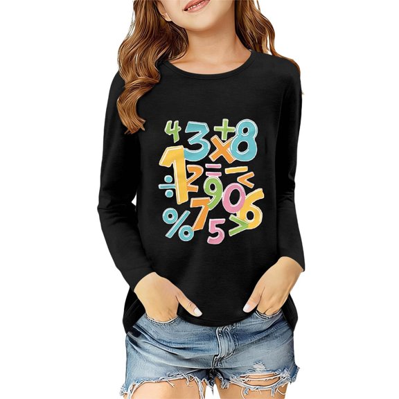 Tisuna Sweatshirts For Girls Child Trendy Number Print Sweatshirt Teen And Youth Daily Wear Long Sleeve Outfits Size 3-4 Years