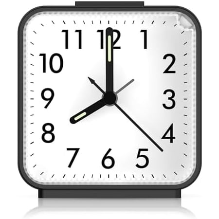 Analog Alarm Clock, Silent Non Ticking Small Clock, Travel Alarm Clock with Snooze & Light, Ascending Beep Sounds, Battery Operated Loud Alarm Clock for Bedroom, Bedside, Desk (Black)