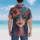 thumbnail image 4 of Balery Bohemian Colorful Flower Woman Camisas hawaianas de manga corta para hombre, camisas playeras de corte holgado, camisas de vacaciones con botones,XX-Large, 4 of 7