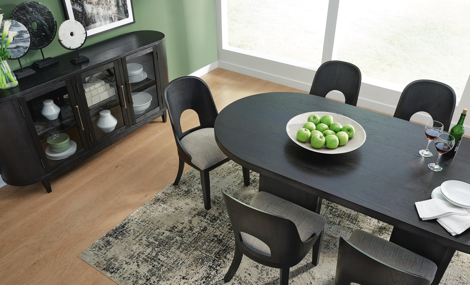 Signature Design by Ashley Rowanbeck Upholstered Dining Side Chair Set (2), Gray/Black, Contemporary Curved Wood Chairs with Cushioned Seats