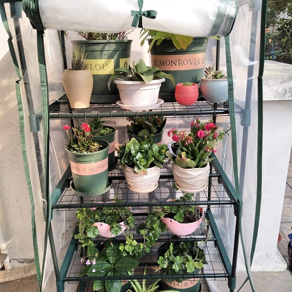 Zhuge 4-Tier Greenhouse Tents Portable Garden Green House Flower Plants Durable PVC Cover, Garden Greenhouse with Roll-Up Zipper Door for Garden Yard Patio Indoor Outdoor Plants(Only Cover)