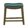 thumbnail image 3 of Miel 20 Inch Dining Stool- Green Faux Leather- Brown Solid Wood- Nailheads, 3 of 6