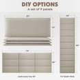 thumbnail image 2 of Yojoker Upholstered Wall Mounted Headboard, 3D Soundproof Wall Panels Peel and Stick Floating Headboards for Queen Size Bed, Boho Dorm Tufted Bed Headboard in Beige (9 Panels, 10" x 24"), 2 of 6