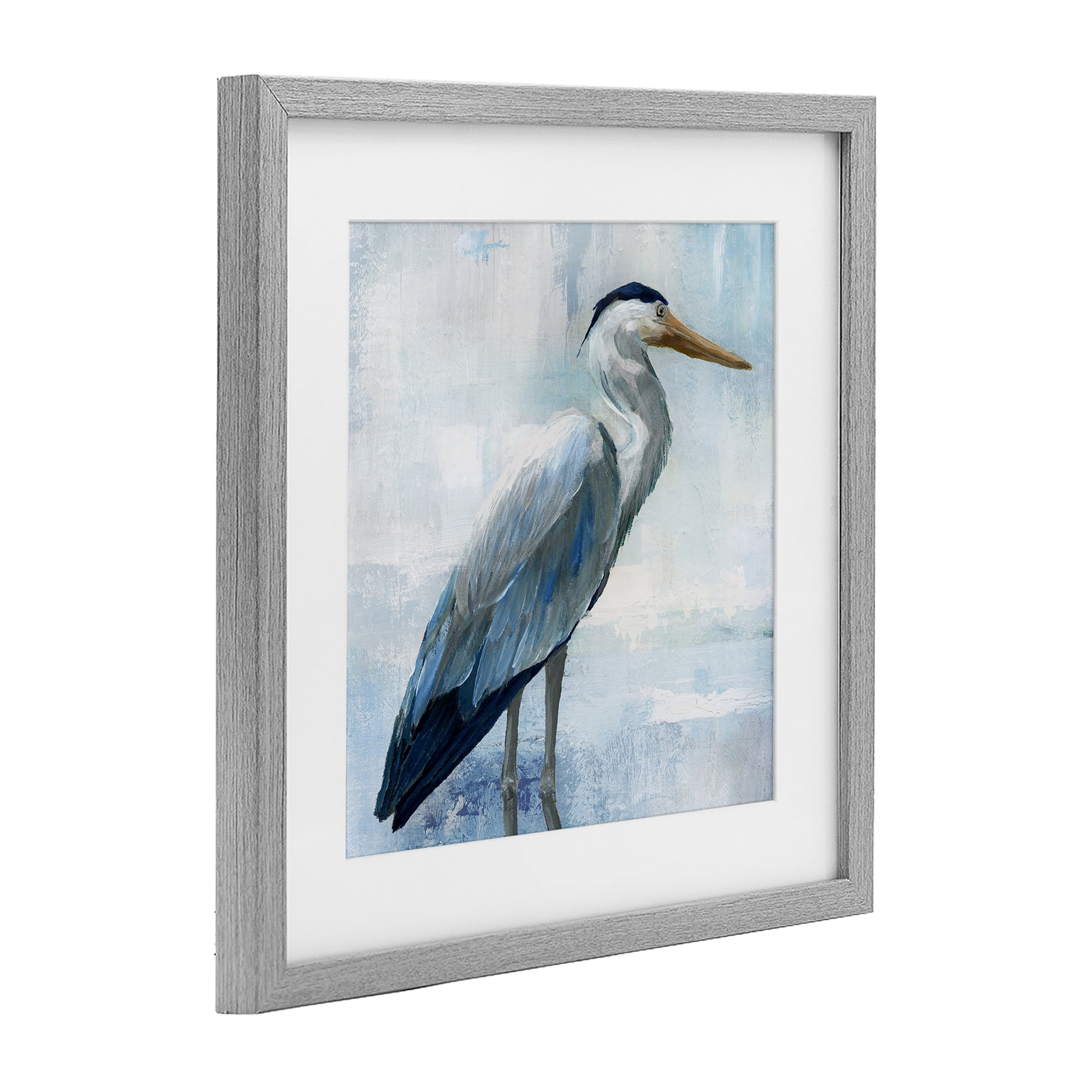 Stupell Industries Serene Blue Heron In Aqua Gray Framed Print Under Glass, design by Nan