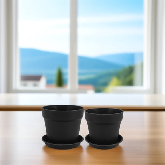 HEMOTON  8 Pcs Outdoor Pots for Plants Flower Large Flowerpot Indoor Black
