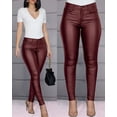thumbnail image 1 of Pantalones ajustados casuales y sexys de cuero PU de color sólido de otoño e invierno para mujer, 1 of 6