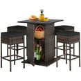 thumbnail image 1 of Costway Patiojoy 5PCS Patio Rattan Bar Table Stool Set Hidden Storage Shelf Cushion Black, 1 of 10