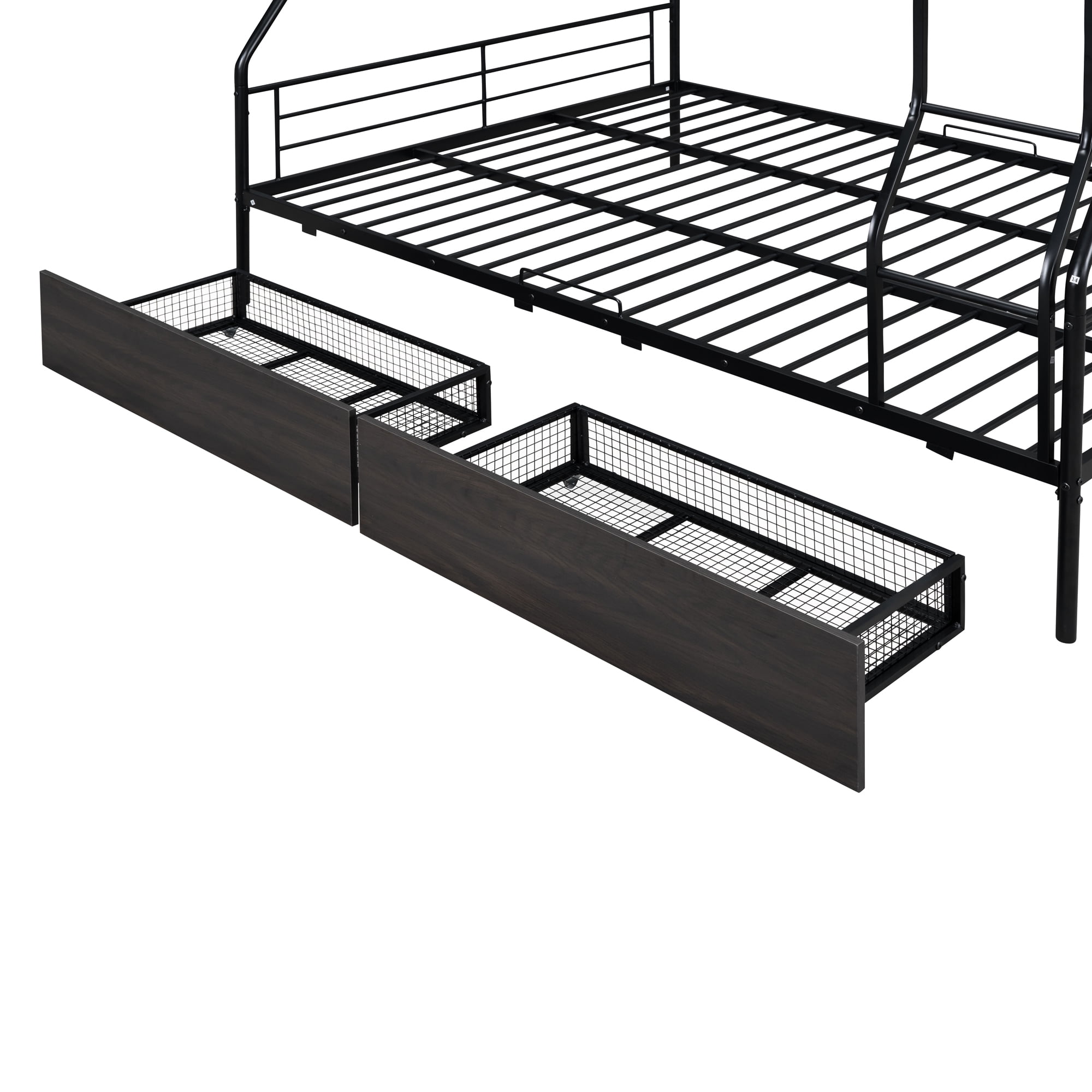 Aukfa Full XL over Queen Metal Bunk Bed with 2 Drawers for Teens, Adults, Dorm, Black