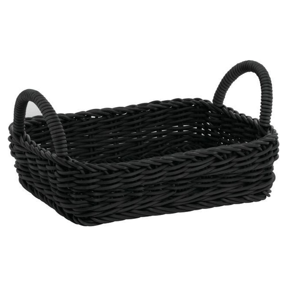 HUBERT® Black Basket Tray with Handle - 8 3/4"L x 11 1/2"W x 3"D