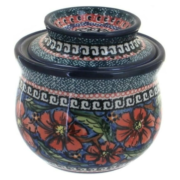 Blue Rose Polish Pottery Flower French Butter Dish