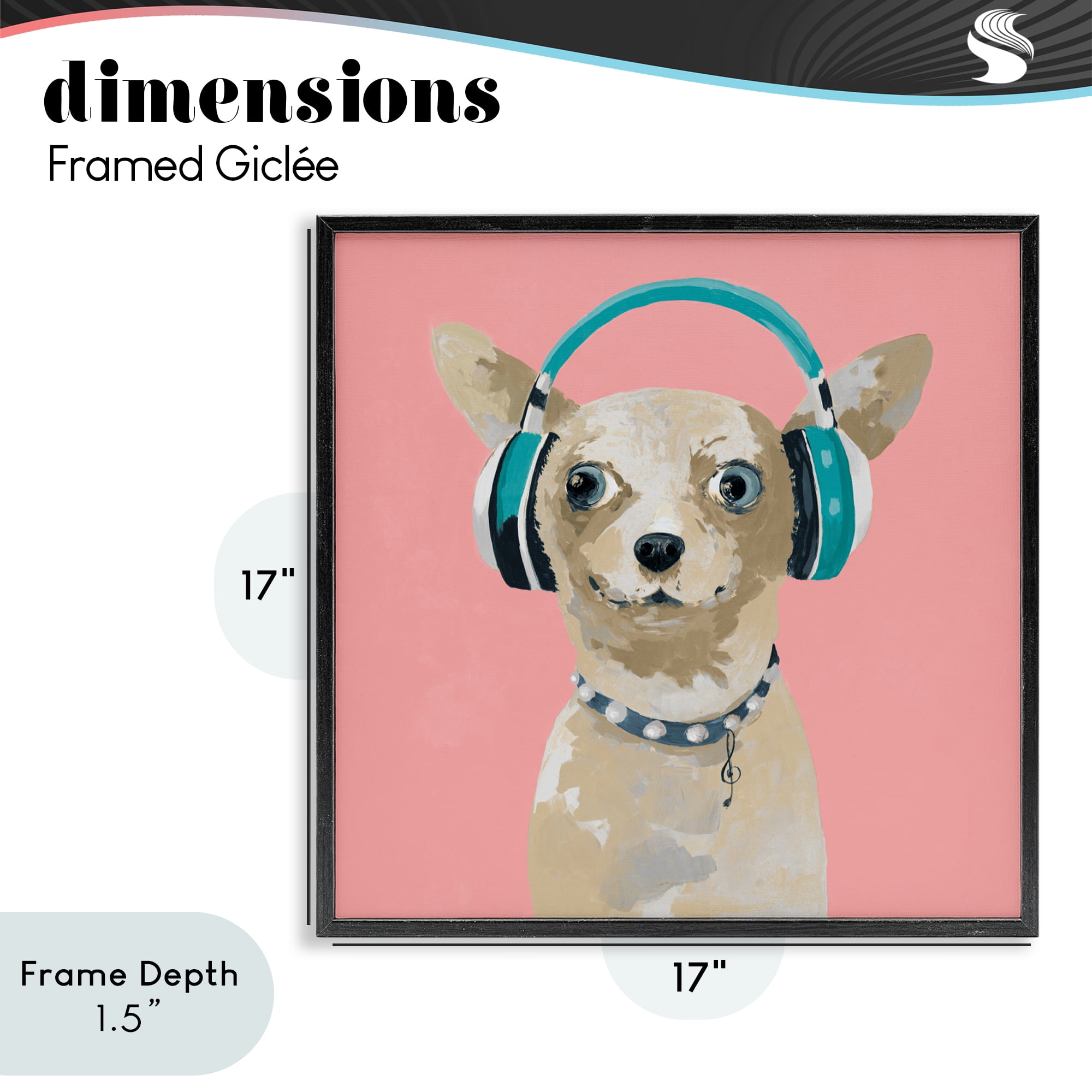 Stupell Industries Jammin' Pup on Pink Black Framed Giclee Art, design by Lorenzo Collective