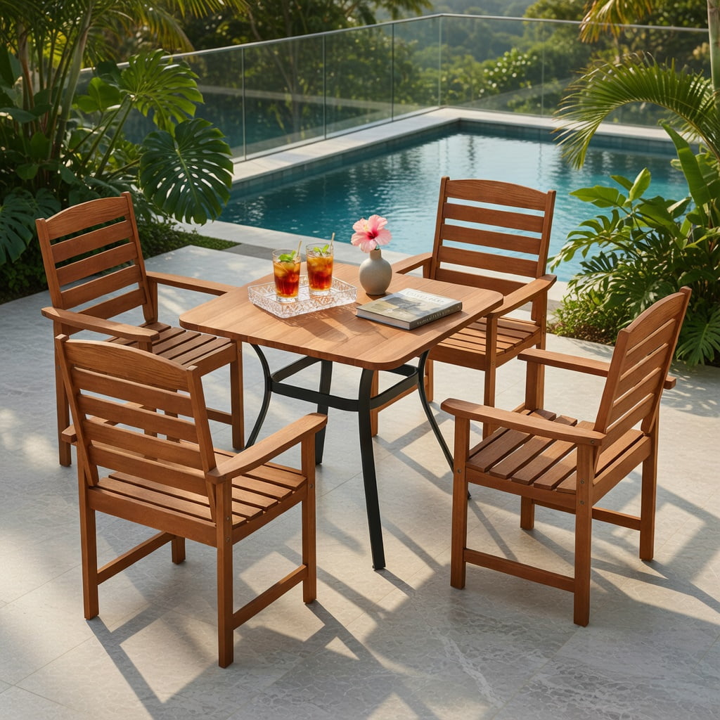 Hommoo Rustic Wood Outdoor Dining Chairs, Ergonomic 105° Backrest, Slatted Contoured Seat, Set of 2 Patio Chairs for Deck, Porch & Garden, Natural