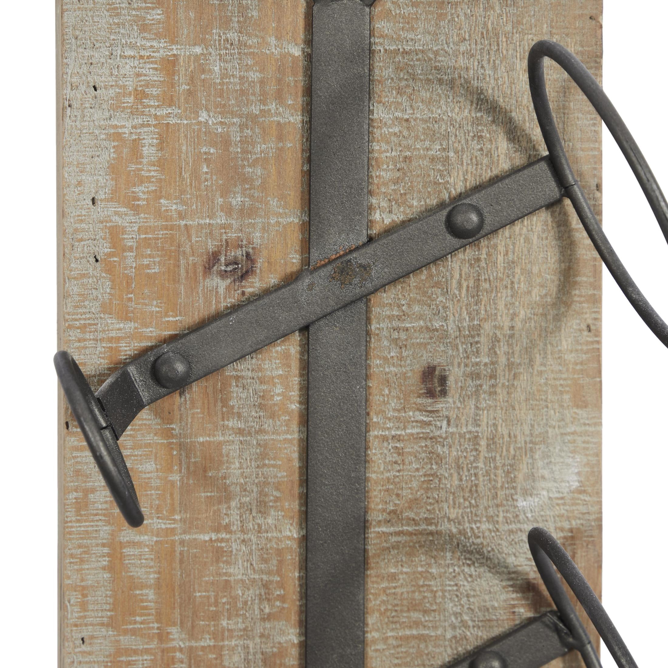 DecMode 8" x 32" Brown Wood 4 Bottle Wall Wine Rack, 1-Piece