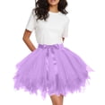 thumbnail image 2 of XIAOCHA Summer Fluffy Mini Skirt for Women Satin Bow Waist Solid Party Layered Tulle Flare Skirt, 2 of 4