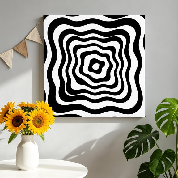 Canvas Wall Art Abstract Fluid Pattern Canvas Art Print Modern Minimalist Black White Ripple Lines Pictures Wall Decor for Living Room Artwork Decorations Stretched Framed Ready to Hang 10"x10"