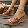 thumbnail image 4 of Rokment Women's Cork Footbed Wedge Dressy Slip on Sandals Fashion Casual Buckles Leather Platform Thick Sole Chunky High Heels Dress Summer Shoes for Ladies Brown Size 6, 4 of 8