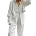 thumbnail image 5 of Biekopu Women Two-piece Pants Suit, Solid Color Long Sleeve Blouse and Straight Fit Trousers, 5 of 9