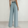 thumbnail image 5 of Pull On Dress Pants for Women Tummy Control Business Casual Pants Elegant Formal Office Oversized Wide-Leg Trousers Light Blue S, 5 of 6