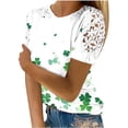thumbnail image 1 of Camisas de Manga Corta para las Mujeres Impresión Cuello Redondo Suéter Encaje Blusa, Top Casual para el Hogar Y Diario, 1 of 1