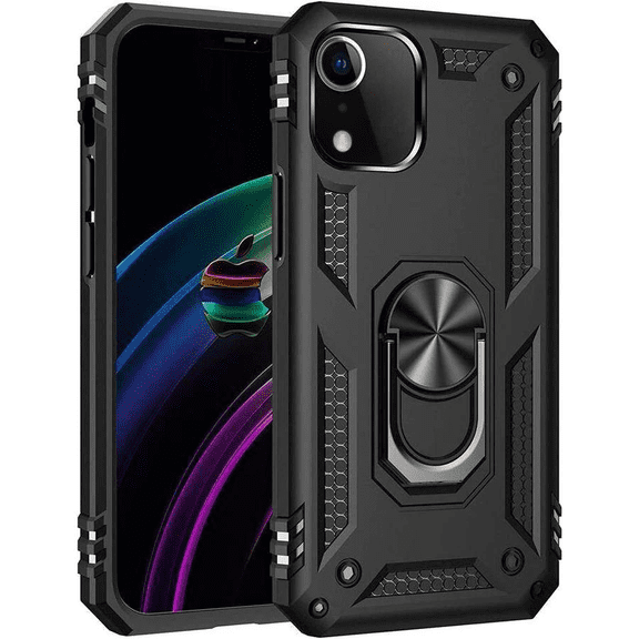 Entronix Heavy Duty Case Designed for iPhone XR, Rotating Ring Protective Cover, Black