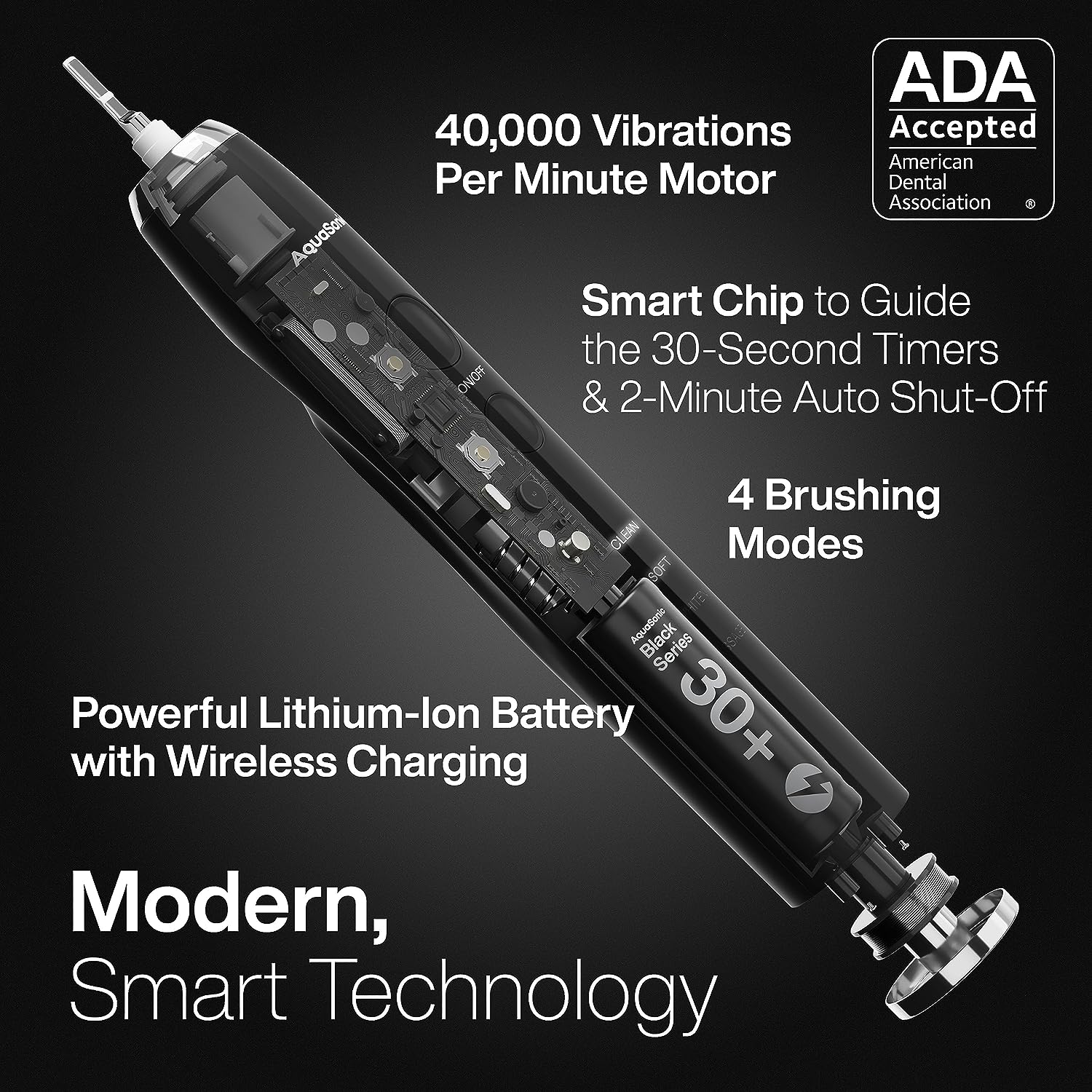AquaSonic Black Series Electric Toothbrush, 8 Heads photo 2