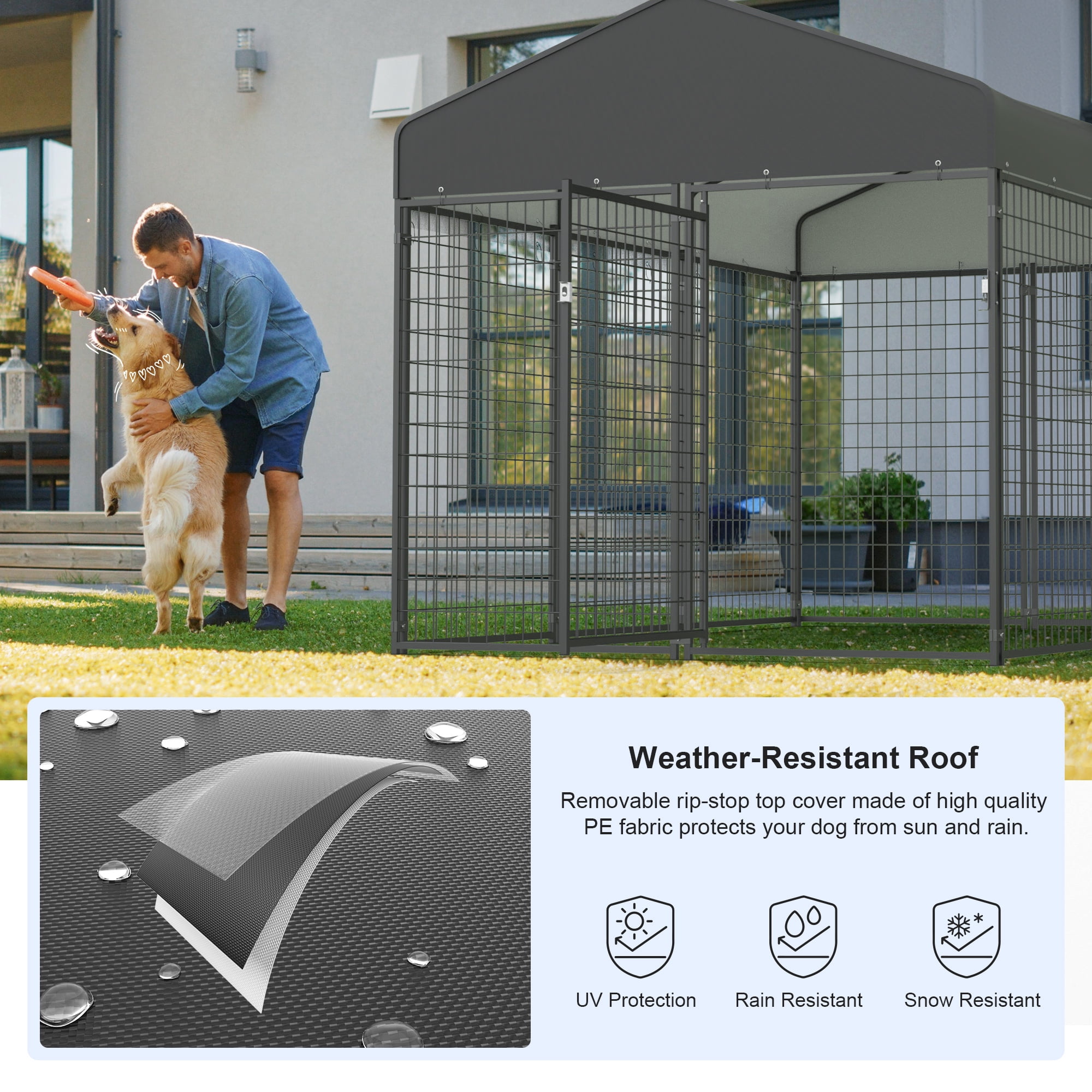 Large Dog Crate Heavy Duty Dog Kennel Outdoor Dog Playpen w/ Waterproof Cover 10×6.4×6.5ft Dog Crates For Large Dogs Dog House Outdoor Dog Enclosure