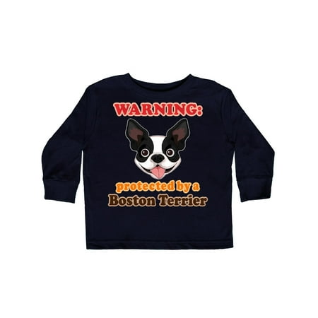 

Inktastic Boston Terrier Dog Protected By Gift Toddler Boy or Toddler Girl Long Sleeve T-Shirt