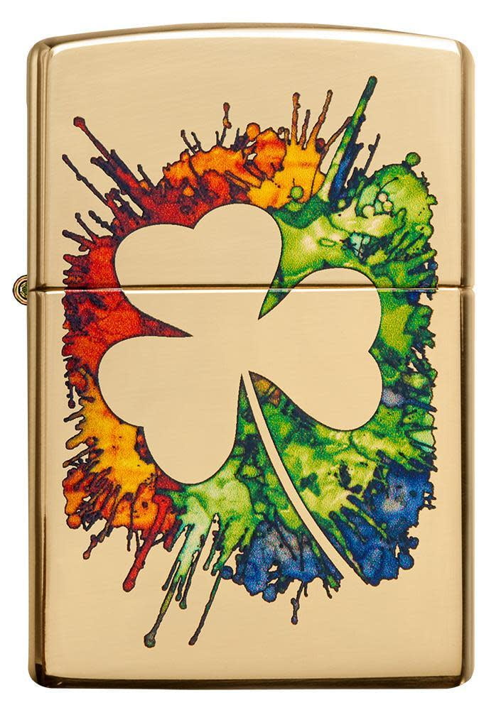 Zippo Graffiti Clover Design High Polish Brass Pocket Lighter