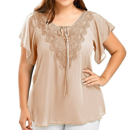 

V Neck Shirts for Women Cotton V Neck T Shirts Women up Sleeve Short Fashion Womens Blouse Lace Patchwork Solid Lace V-Neck Tops Women s Blouse Boyfriend Shirts Women Maternity Short Sleeve Tees