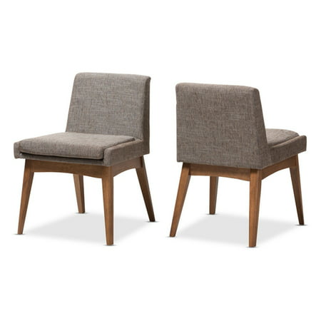 Baxton Studio Nexus Mid-Century Modern Walnut Finish and Gravel Upholstery Dining Side Chair- Set of (Best Material To Reupholster Chairs)