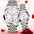 thumbnail image 3 of OLEVS Valentines Couple Pair Quartz Watches Luminous Calendar Date Window 3ATM Waterproof, Casual Stainless Steel His and Hers Wristwatch for Men Women Lovers Wedding Romantic Gifts Set of 2, 3 of 5