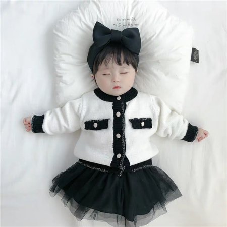 

2Pcs Toddler Baby Girl Knitted Skirt Set Long Sleeve Knitted Sweater Jacket Coat Tops Party Dress Fall Outfit Clothes